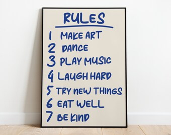 Rules Kitchen Print Kitchen Wall Art Home Decor List Of Rules House Rules Print