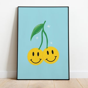 Impresión de cerezas sonrientes Y2K Good Vibes Decoración del hogar Arte de pared Pósteres con impresiones retro y divertidas