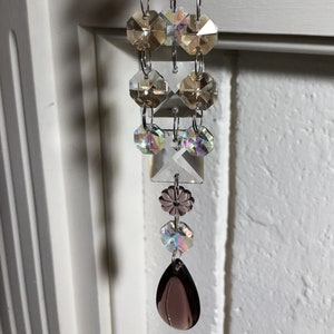 Purple/Champagne/Iridescent Clear Crystal Waterfall Suncatcher
