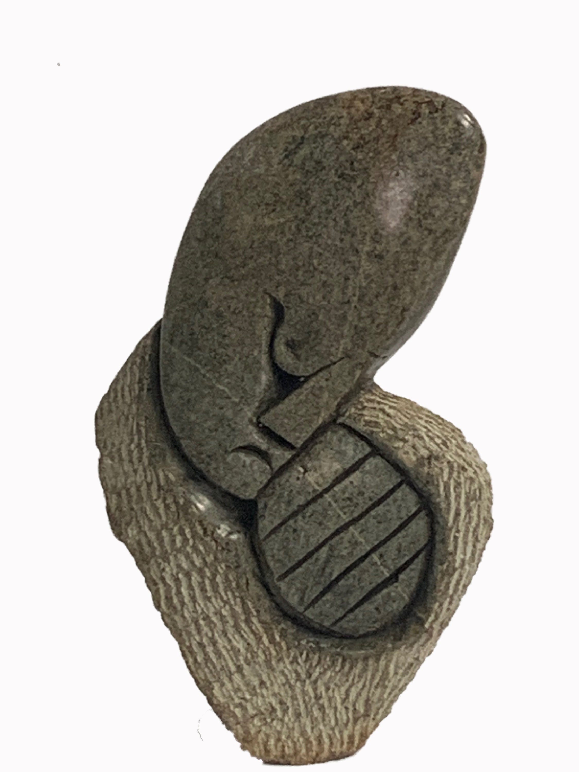 African Sculpture, Abstract Thinker, Green Serpentine Stone, Zimbabwe