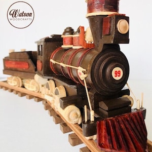 Heirloom Steam Locomotive and Coal Car, Wooden Static Display Model, Gift for Him, Handcrafted in USA