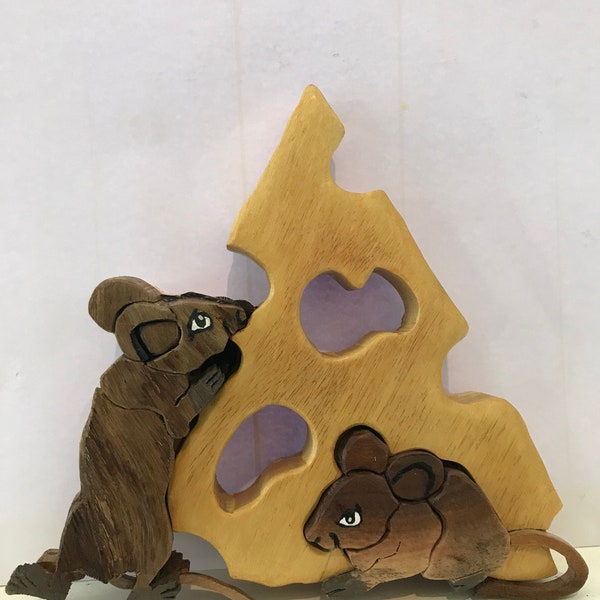 Intarsia Wall Art, Mice and Cheese wall art, great as gift, Handcrafted in the USA