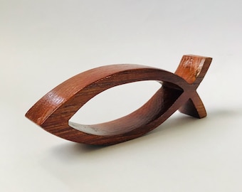 Christian Fish Symbol, Ichthys Symbol, Wooden Desktop Display, Handcrafted in the USA