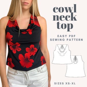 PDF Cowl Neck Top Sewing Pattern | XS-XL | Beginner Sewing Pattern | Detailed Instructions | Easy Sewing Pattern
