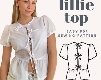 Blouse Sewing Pattern | Tie Front Top Sewing Pattern | Sewing Pattern Top | Sewing Pattern Women's | Beginner Sewing Pattern | XS-XL