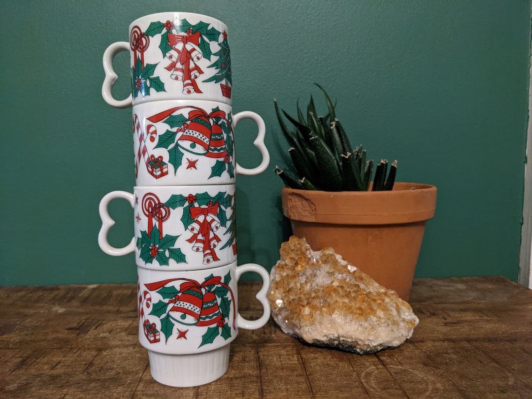 Vintage Christmas Holiday Stacking Mugs, Set of Four Made in Japan Etsy