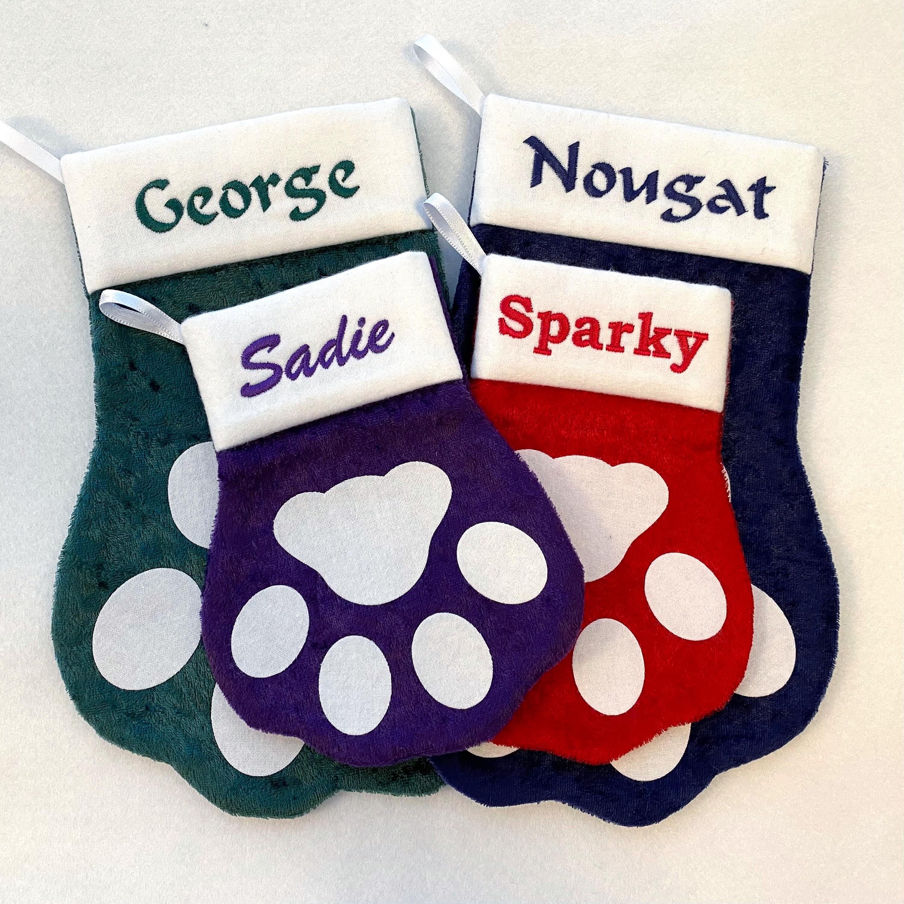 Personalized Paw Print Pet Stocking – Small or Large Custom Christmas Stockings for Dogs & Cats, Crushed Velvet Holiday Decor