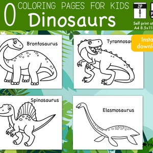 30 Dinosaurs Simple and Jumbo Printable Coloring Pages for Toddlers and Kids.