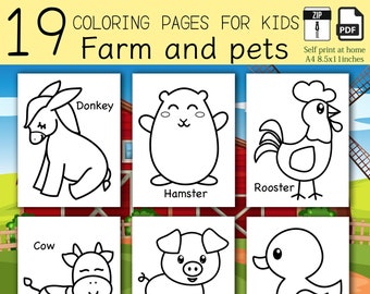 19 Farm and pets Animals Simple and Jumbo Printable coloring pages