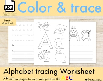 Alphabet Tracing Worksheet-Printable Homeschool-Preschool and Kindergarten ABC Coloring For Kids and Toddlers 79 Pages