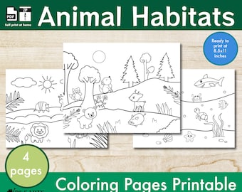 Animal Habitats Coloring Pages Printable, For Toddlers and Kids, Coloring Animal, Simple Coloring Pages.