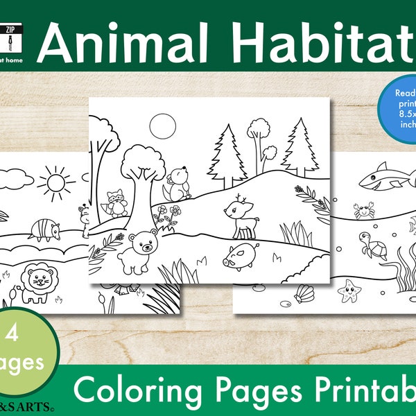 Animal Habitats Coloring Pages Printable, For Toddlers and Kids, Coloring Animal, Simple Coloring Pages.