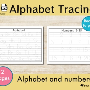 Alphabet and Numbers Printable, Tracing Worksheet, Practice Handwriting, Preschool, Kindergarten