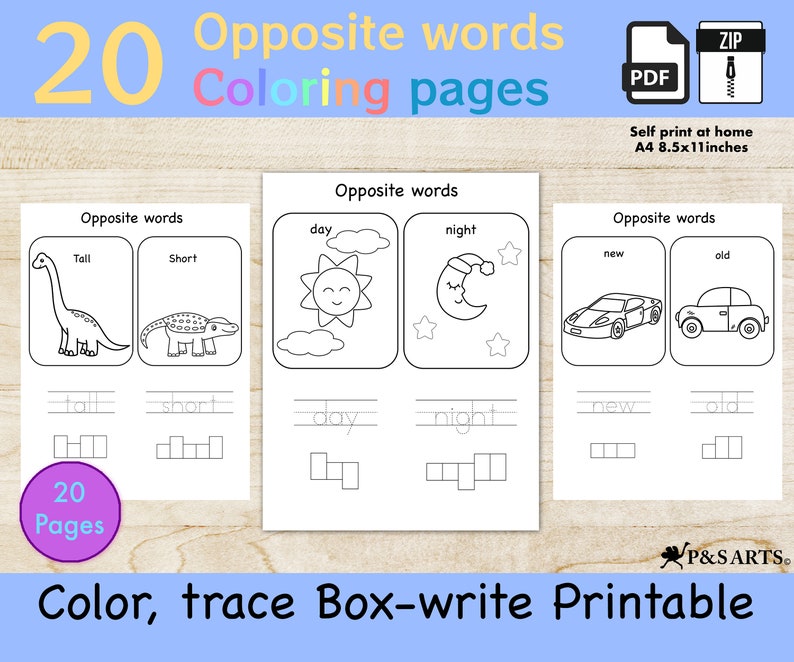 learning opposite words worksheets printable cute coloring etsy