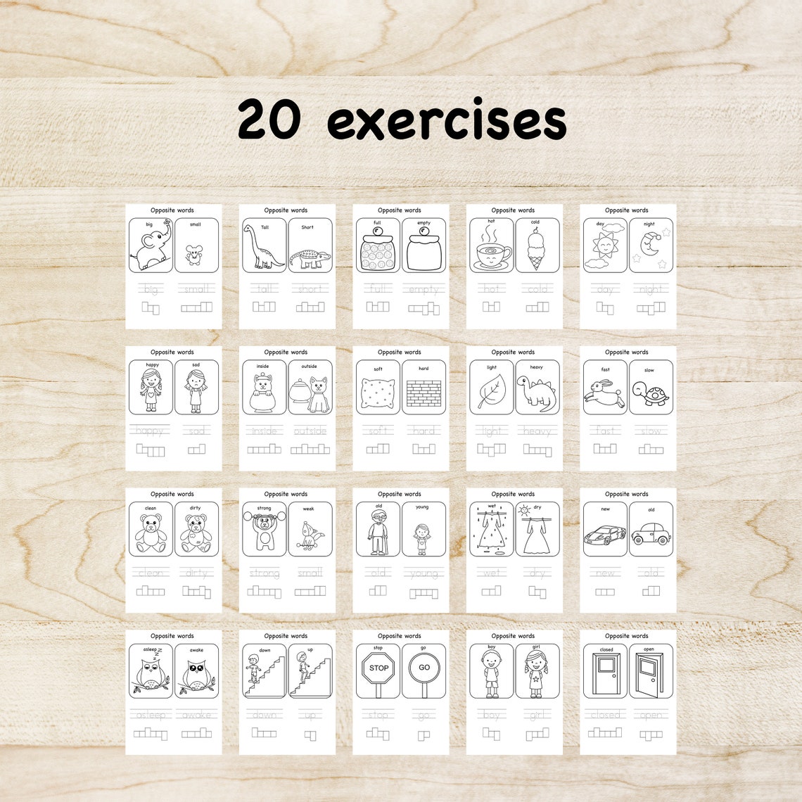 Learning Opposite Words, Worksheets Printable, Cute Coloring Pages