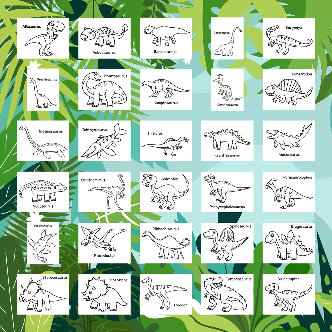 30 Dinosaurs Simple and Jumbo Printable Coloring Pages for - Etsy