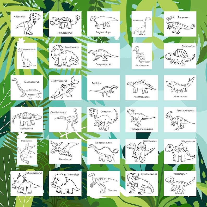 30 Dinosaurs Simple and Jumbo Printable Coloring Pages for Toddlers and ...