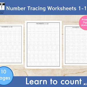 Number Tracing Worksheets 1-100 Preschool Printable, Kindergarten, Handwriting Practice, Learning the Number, Homeschool.