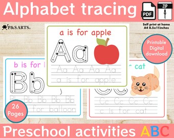 Alphabet Tracing Worksheet-Printable Homeschool-Preschool and Kindergarten. ABC For Kids and Toddlers 26 Pages