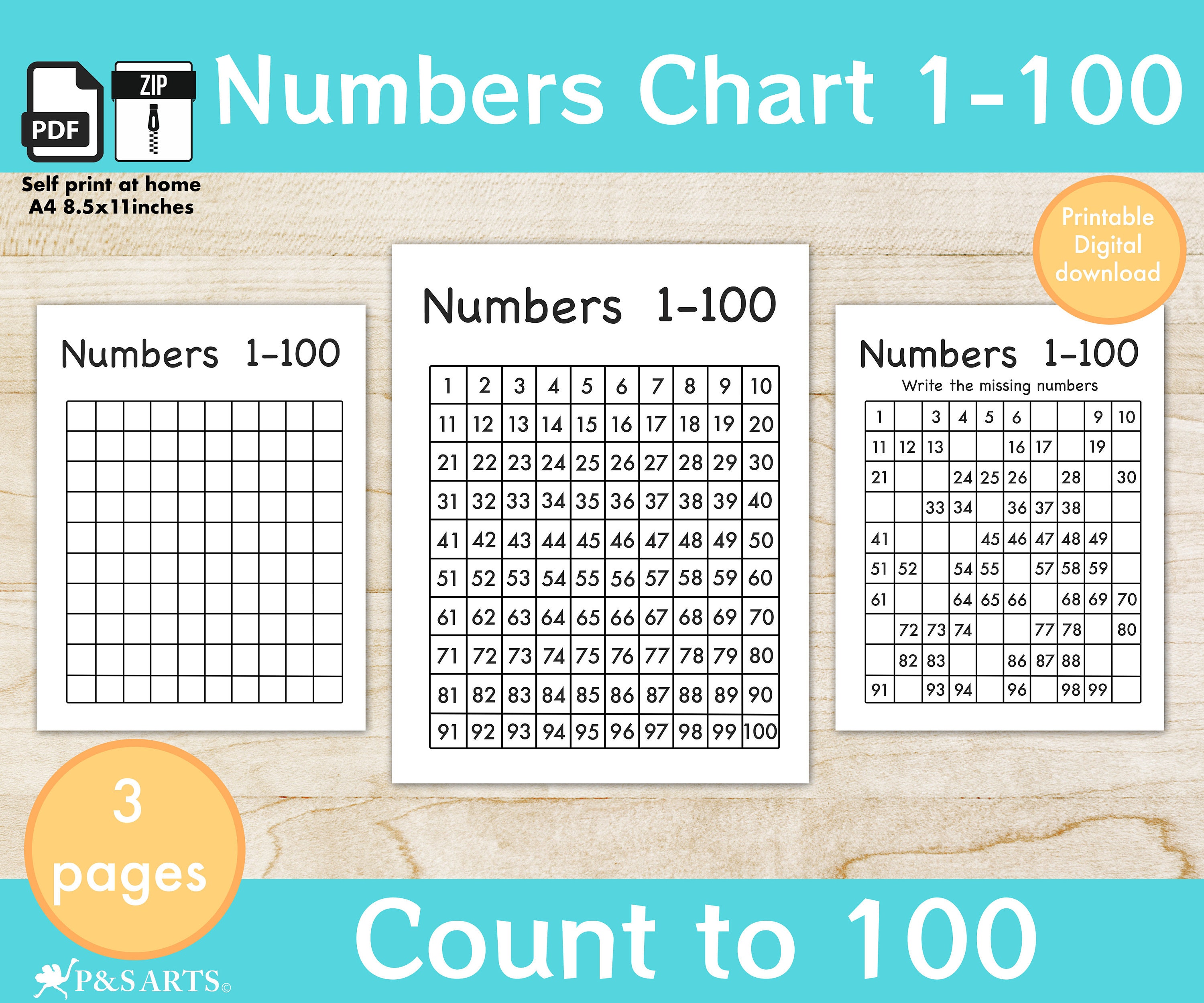 numbers chart 1 100 count to 100 black and white etsy