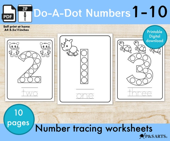 numbers 1 10 do a dot printable worksheets coloring pages etsy