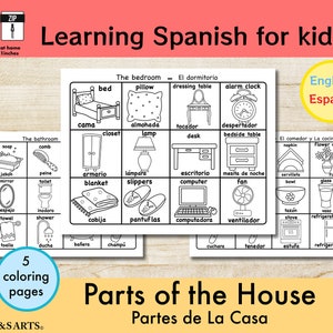 Learning Words, Bilingual Printable, English-Spanish, Vocabulary, Coloring Pages For Kids