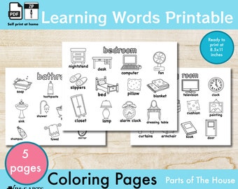 Palabras para aprender, vocabulario en inglés, actividades imprimibles para niños pequeños, actividades educativas, páginas para colorear