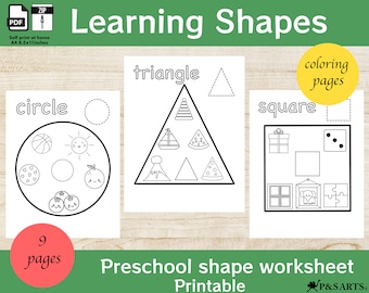 Learning Shapes, Coloring Shapes, Activities for Kids, Preschool Shapes Tracing, Shapes Printable, Activity for Toddlers