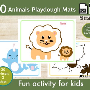 Fun, Cute Animals Play Dough Mats, Printable Activities for Kids and Toddlers