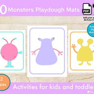 Monster Play Dough Mat, Printable Activity for Kids and Toddlers