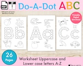 Do- A-DOT Alphabet Printable Worksheets,  Activity for Kids, Toddlers, Preschoolers. Alphabet Uppercase and Lowercase.