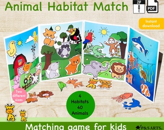 Animales imprimibles para aprender, actividades de emparejamiento para preescolar, niños pequeños, actividades de jardín de infantes
