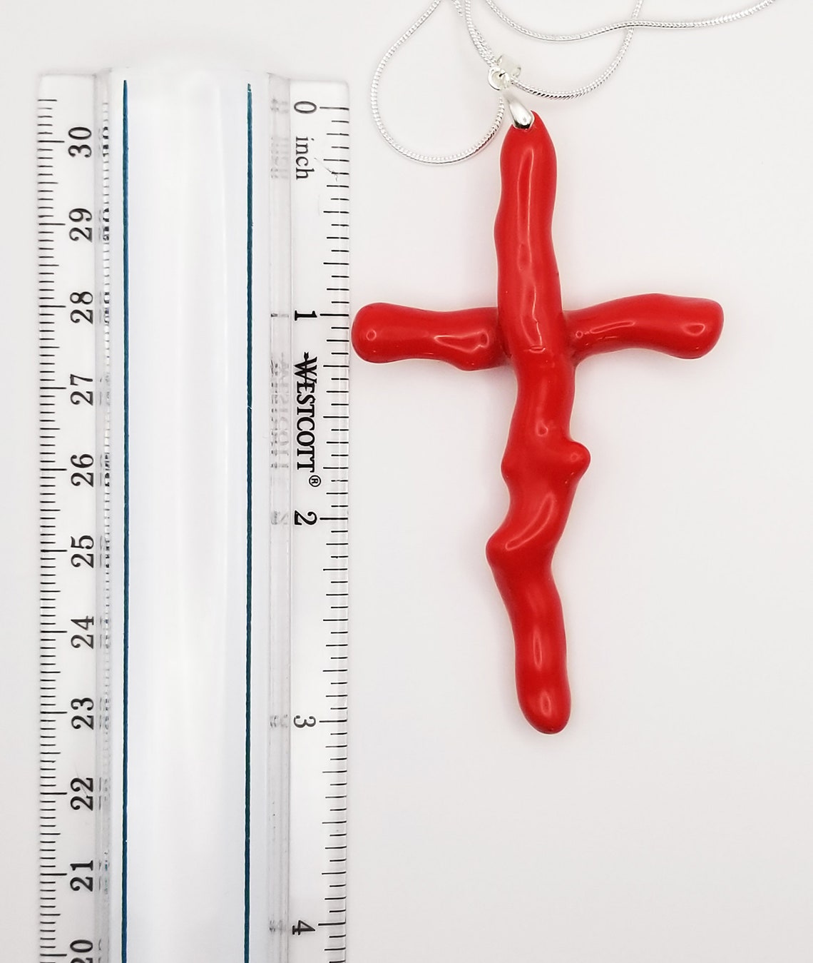 Red Coral Cross Pendant 3D Printed Necklace 925 Sterling Etsy
