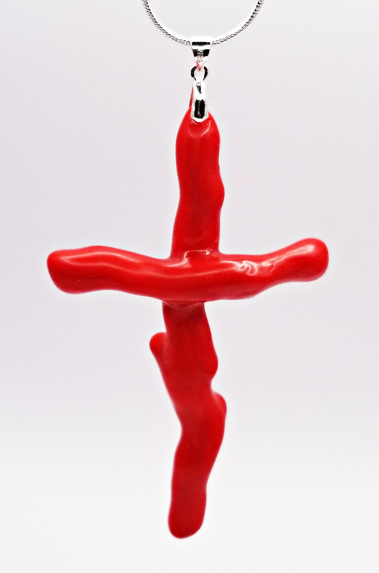 Red Coral Cross Pendant 3D Printed Necklace 925 Sterling Etsy