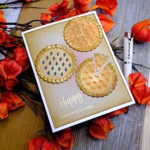 Thanksgiving Pies Holiday Card; Happy Thanksgiving Card with 3 Pies; Pumpkin Pie, Blueberry Pie, Sweet Potato Pie Handmade Greeting Card