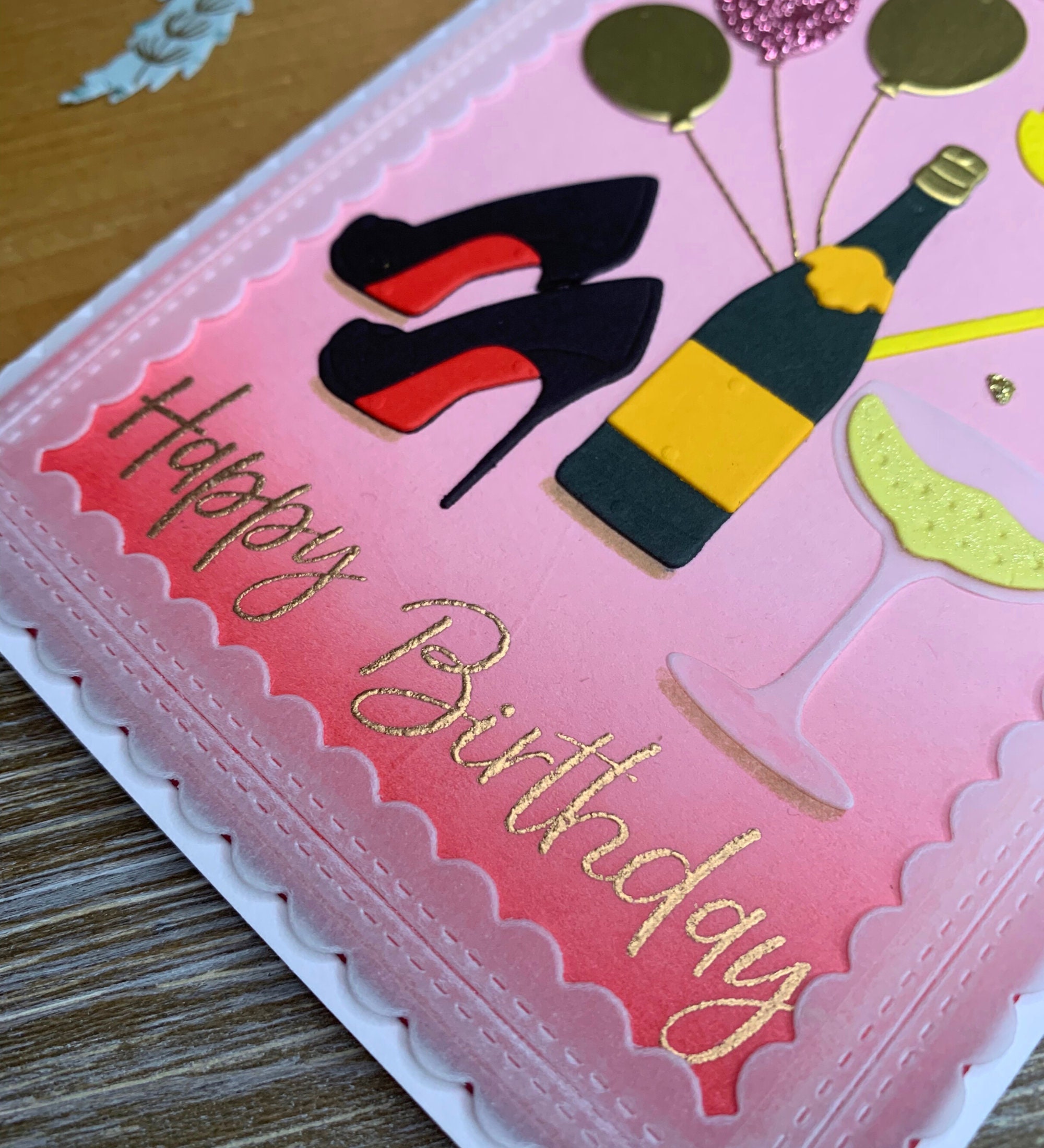 Candy Pink Happy Birthday Card, Handmade Birthday Card With Stilettos ...