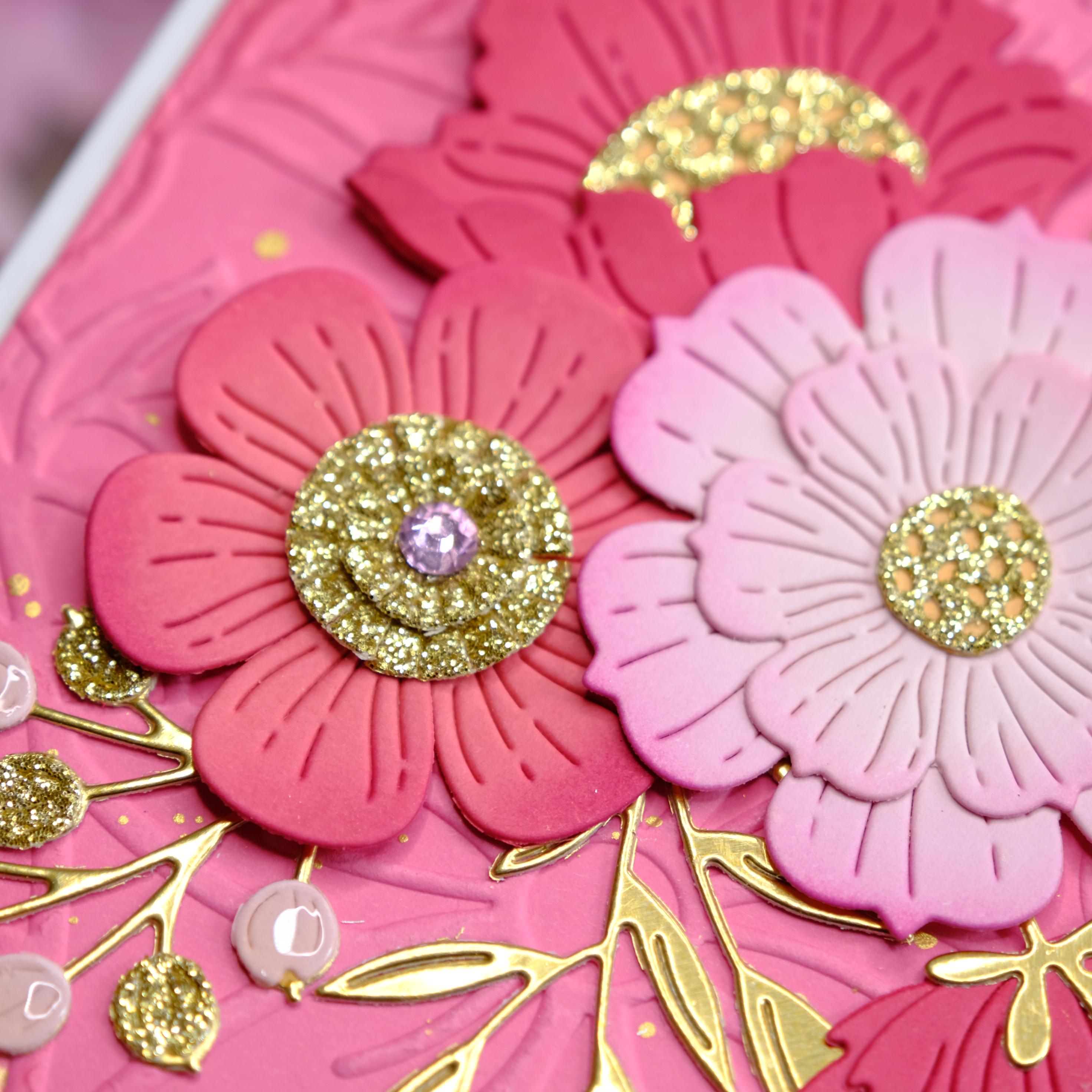Pink Birthday Card With Floral Arrangement and Gold Accents; Floral ...