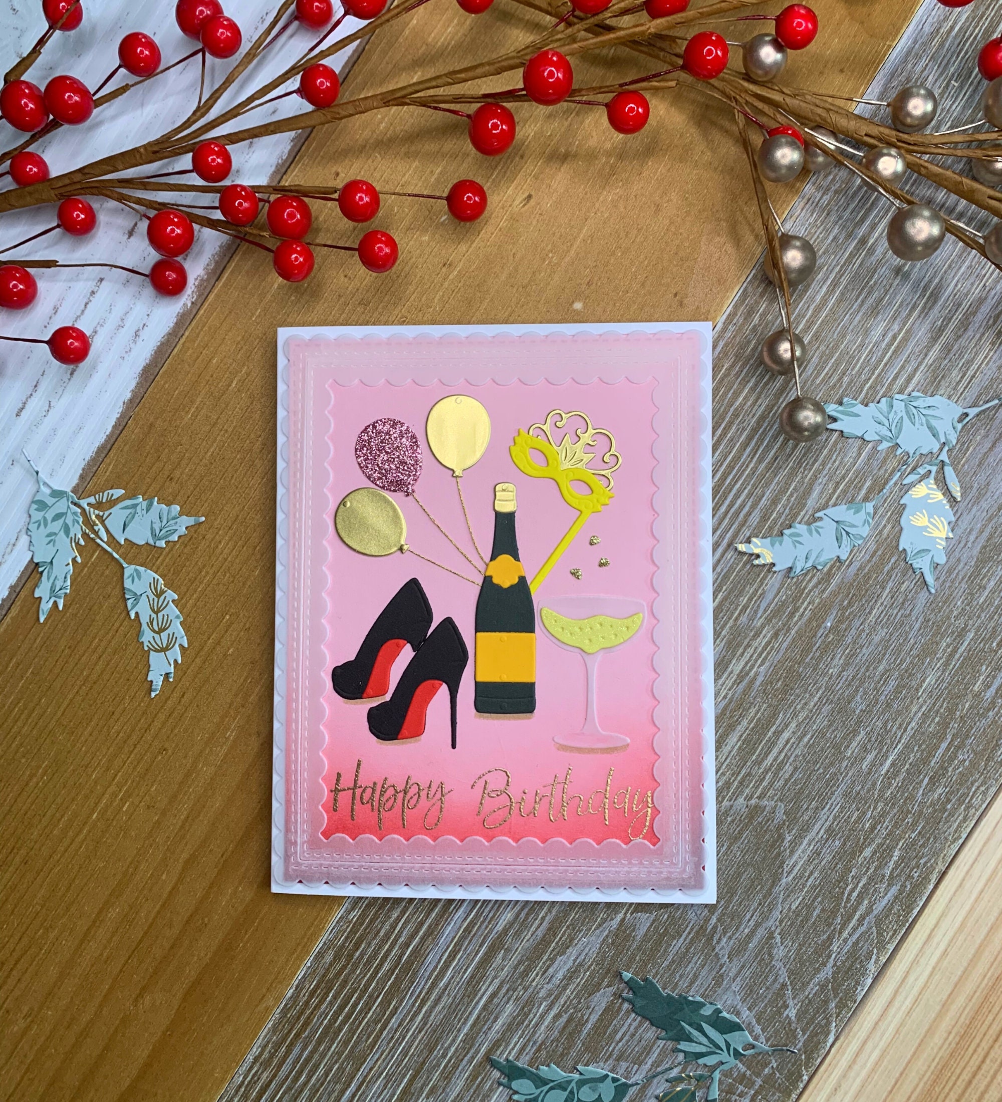 Candy Pink Happy Birthday Card, Handmade Birthday Card With Stilettos ...