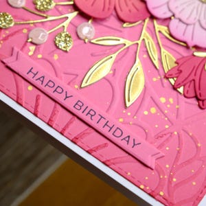 Pink Birthday Card With Floral Arrangement and Gold Accents; Floral ...