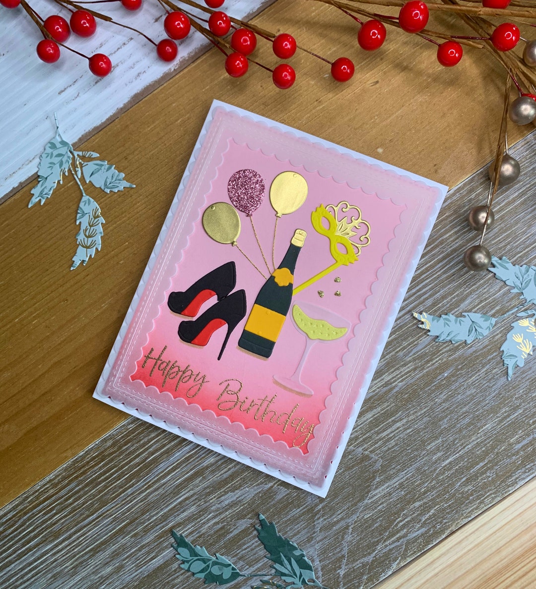 Candy Pink Happy Birthday Card Handmade Birthday Card With - Etsy