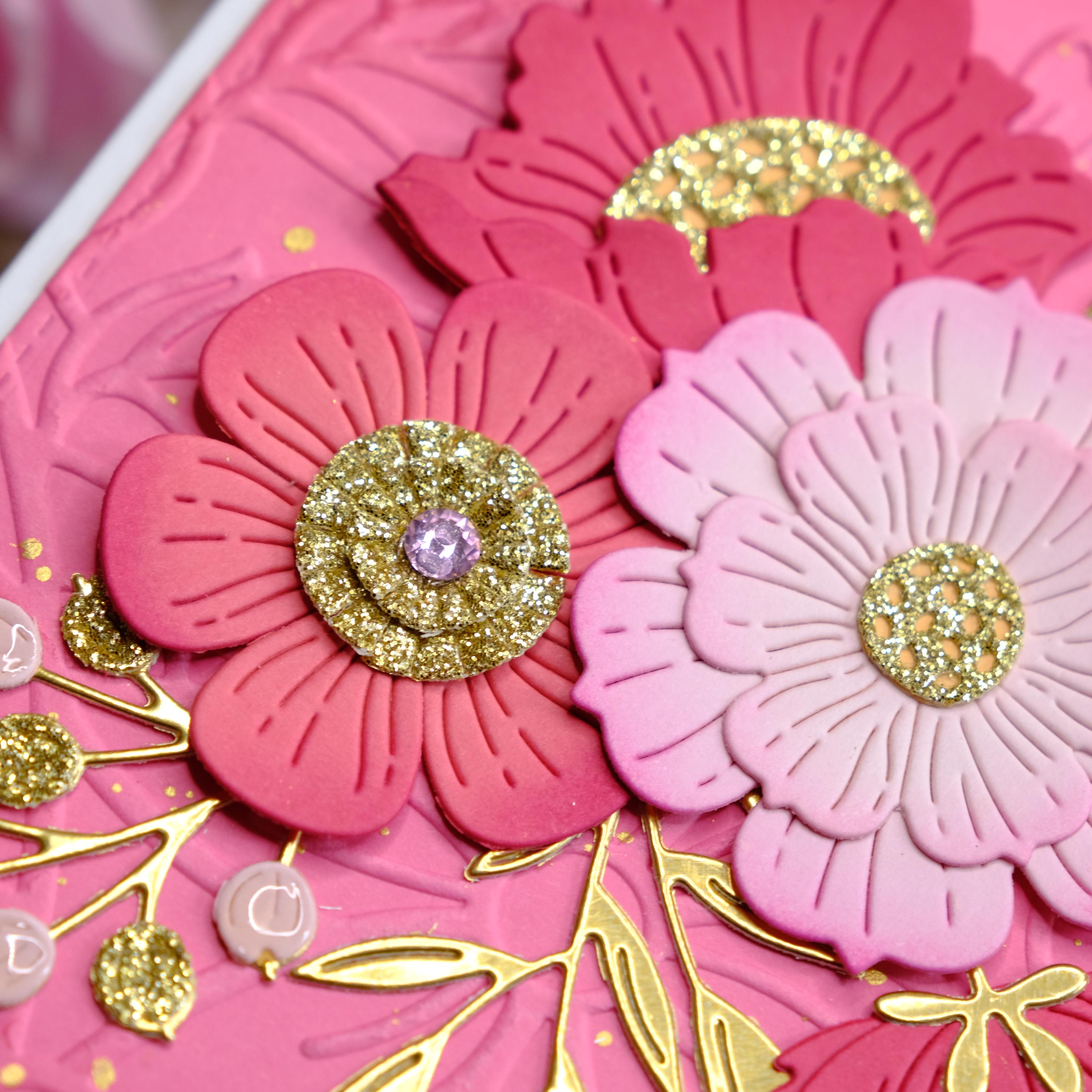 Pink Birthday Card With Floral Arrangement and Gold Accents; Floral ...