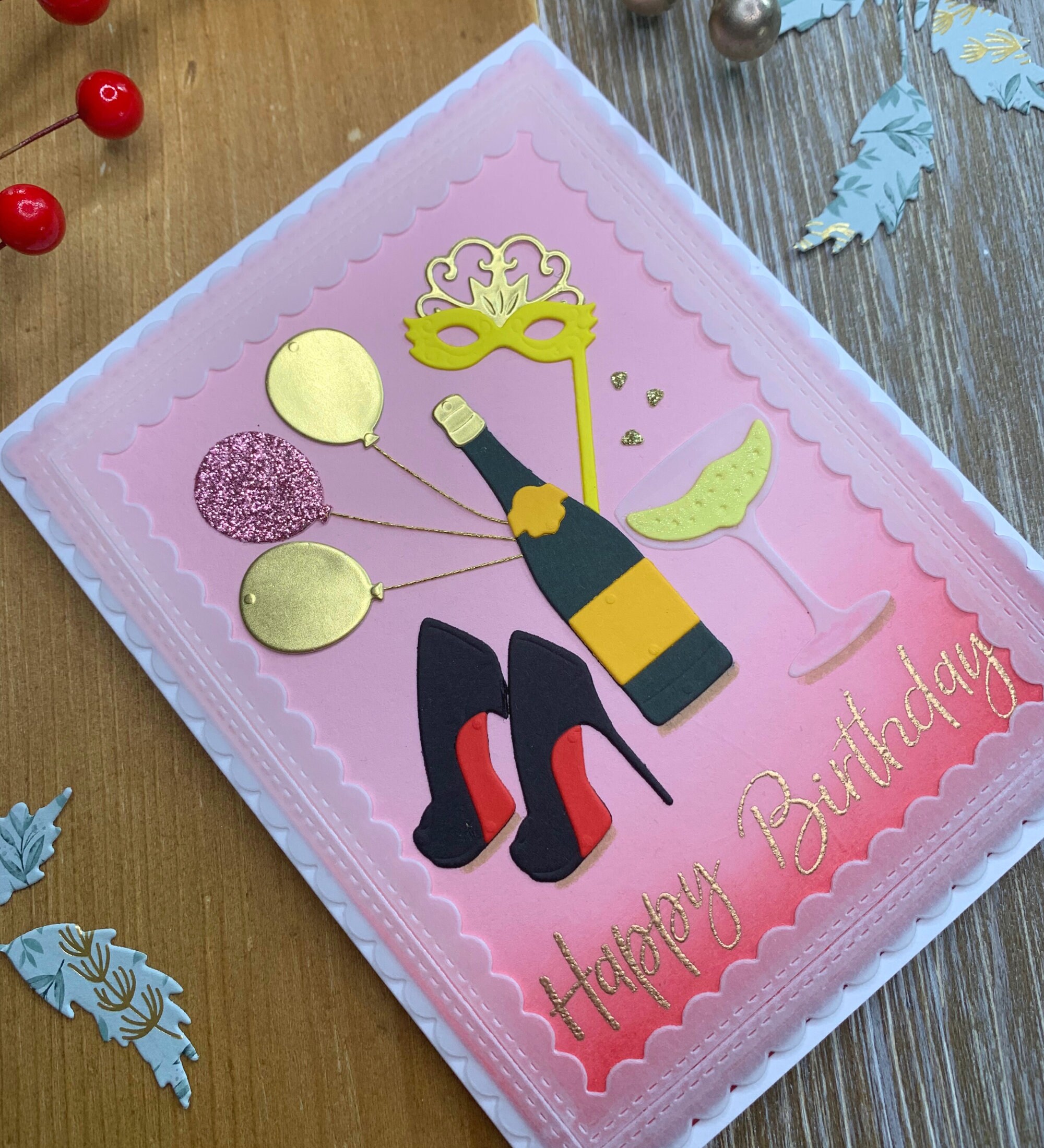Candy Pink Happy Birthday Card, Handmade Birthday Card With Stilettos ...
