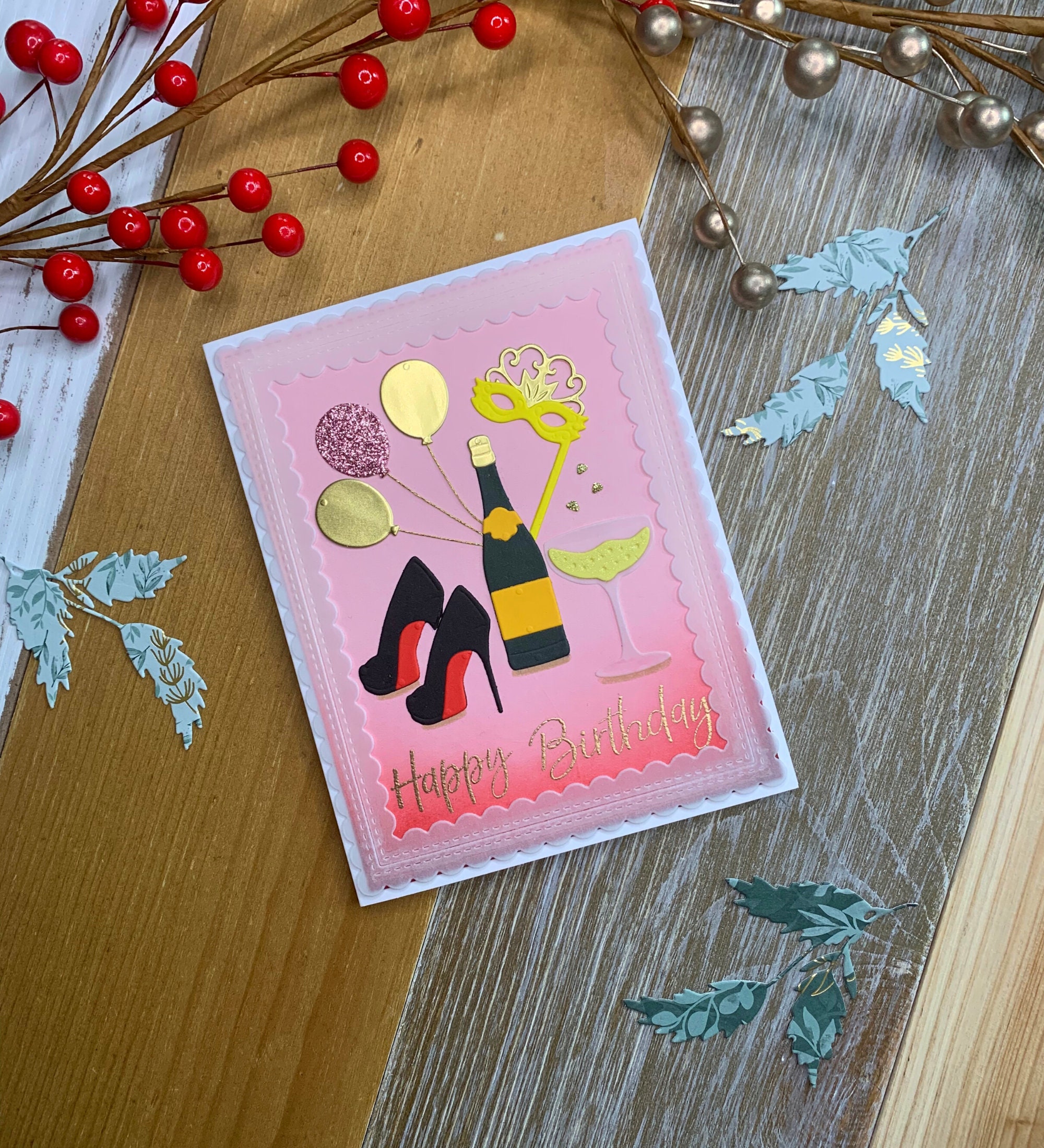 Candy Pink Happy Birthday Card, Handmade Birthday Card With Stilettos ...