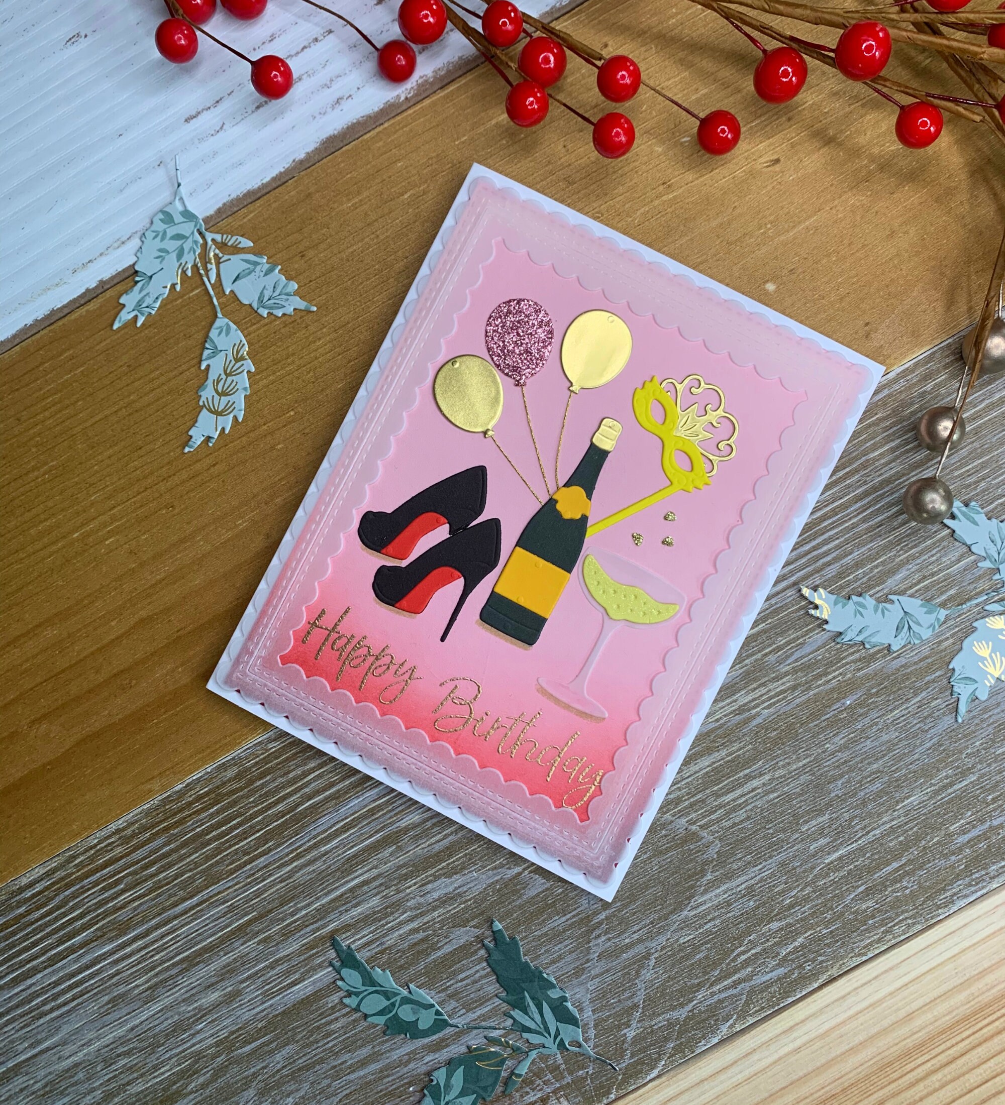 Candy Pink Happy Birthday Card, Handmade Birthday Card With Stilettos ...