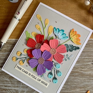 Large Bloom Floral Bouquet Card; This Card Is Full Of Hugs Greeting Card; Floral Happy Birthday Card; Die Cut Paper Birthday Card Spring