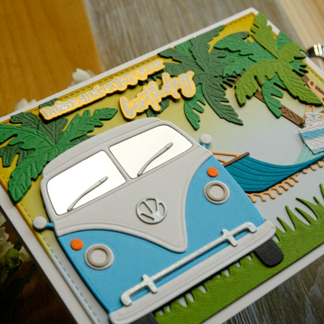 Blue and White Camper Van / Bus Enjoy Your Birthday Handmade Greeting ...