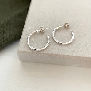 Small Hammered Silver Hoop Earrings | Recycled Sterling 925 Silver | Handmade | Dainty Silver Hoops | Small Silver Hoops UK