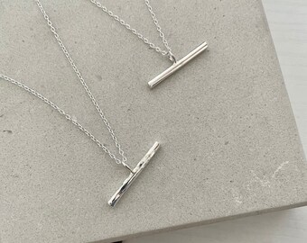 T Bar Silver Necklace | Recycled Sterling 925 Silver Necklace | Handmade | Hammered Bar Necklace | Small Silver Pendant | Simple Silver