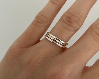 Sterling Silver and Solid Gold Stacking Ring Set | Recycled Sterling Silver and 9ct Yellow Gold | Mixed Metal | Dainty Rings | Handmade