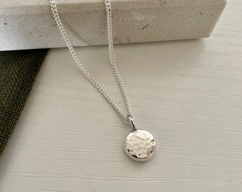 Hammered Solid Silver Pebble Necklace | Molten Silver Pendant | Recycled Sterling 925 Silver | Solid Silver Nugget | Simple Silver Necklace